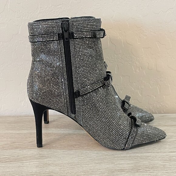 New INC International Concepts 6 Isaura Bootie Boots Pewter Crystals Bow Bling - Picture 8 of 14